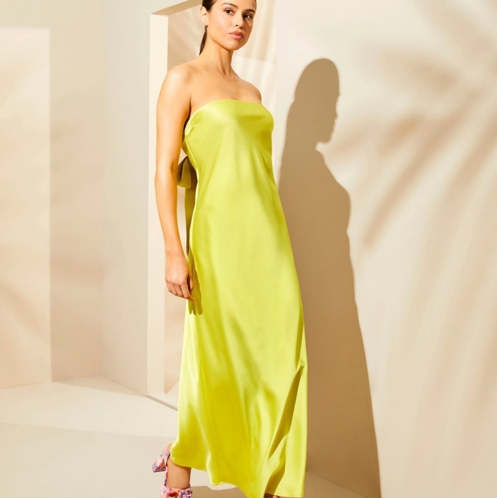Gianni Bini Francesca Satin Strapless Slip Maxi Color  chartreuse Size 4
